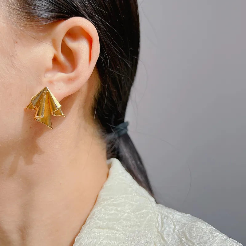 Luxurious queen pleated 24K gold plated brass stud earrings — elegant statement earrings for women