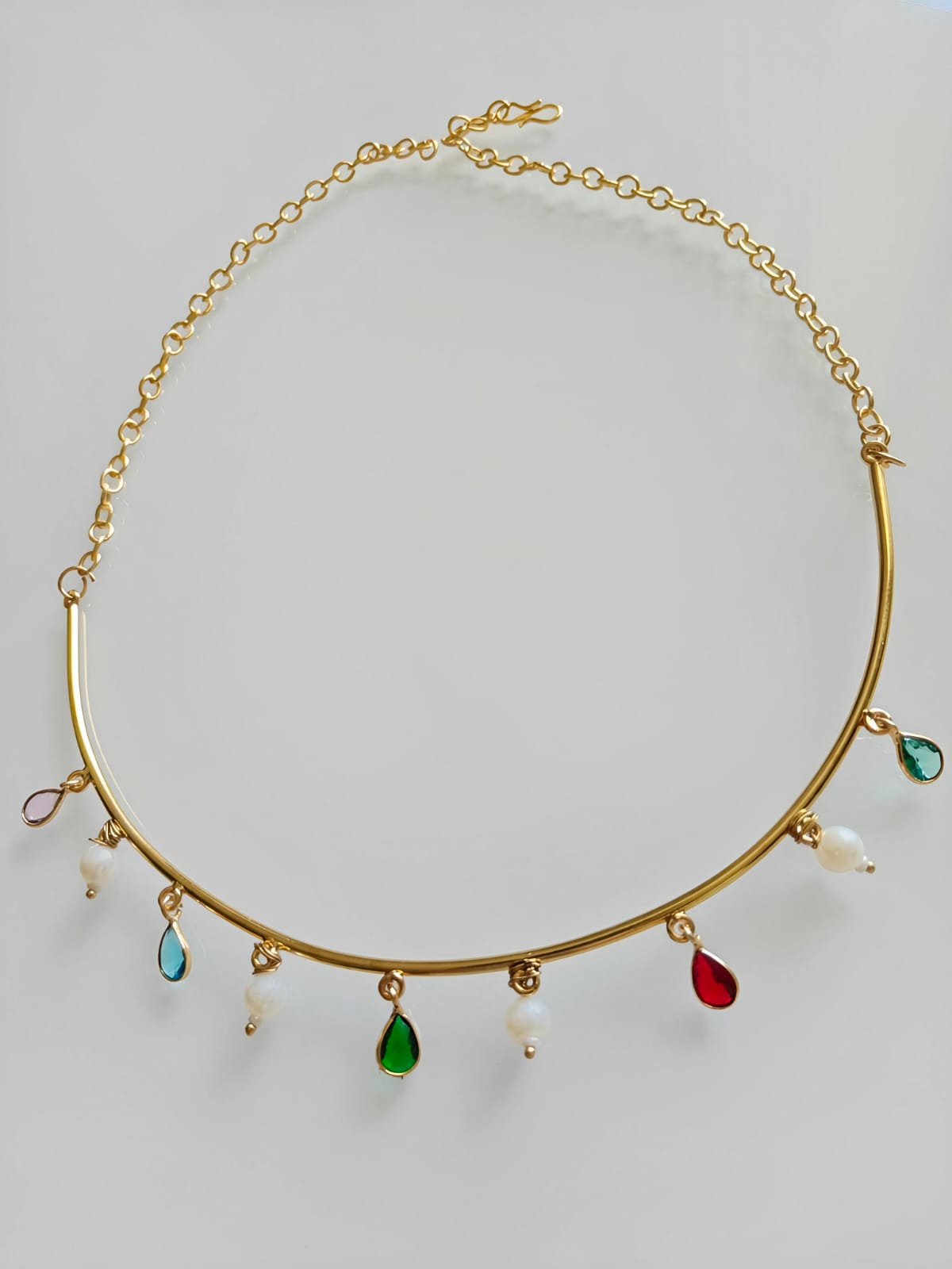 Multi colour vibrant handcrafted pearl necklace — bold office wear statement jewellery for women India