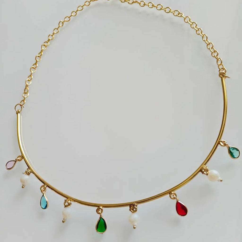 Multi colour vibrant handcrafted pearl necklace — bold office wear statement jewellery for women India
