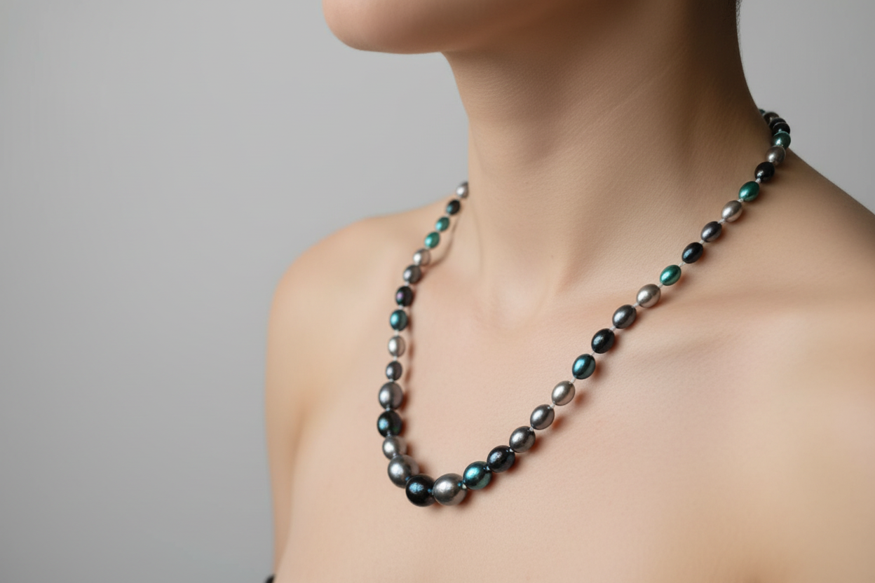 Blue colour designer pearl beaded necklace — handcrafted workwear jewellery for women India
