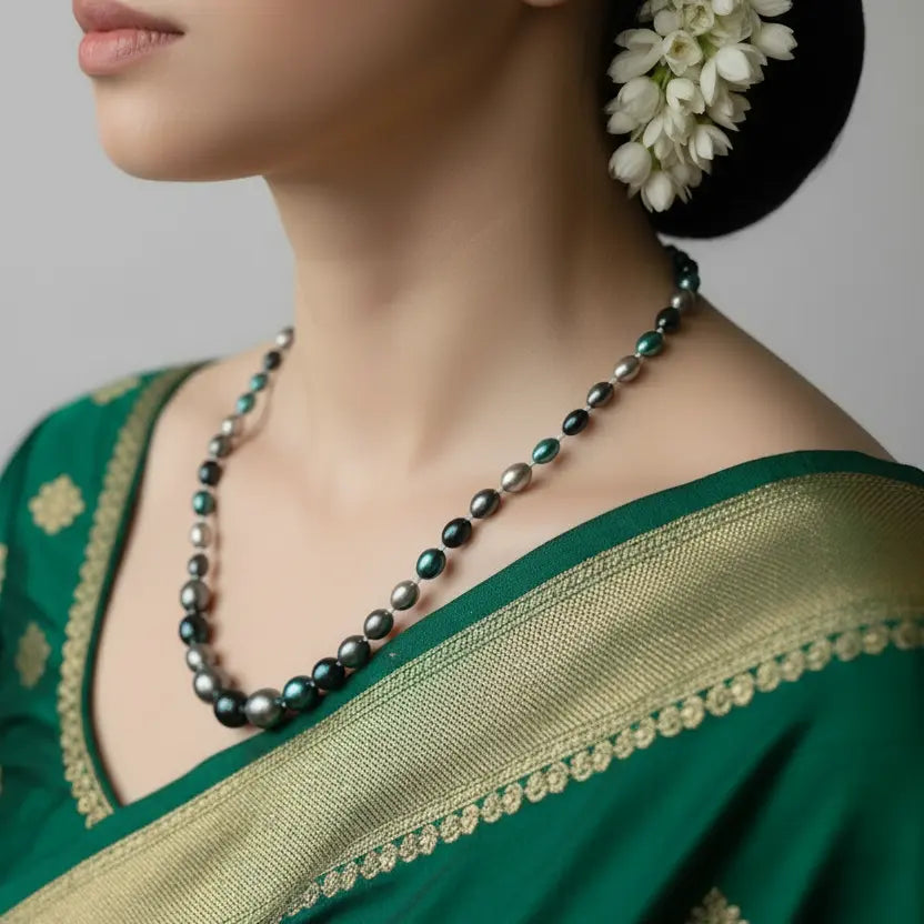 Blue colour designer pearl beaded necklace — handcrafted ethnic jewellery India - gift for her
