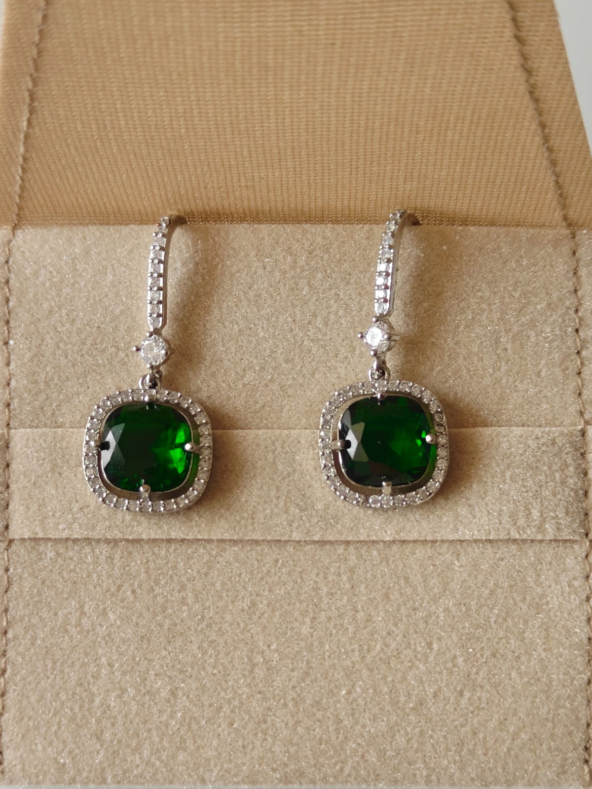 Green colour American diamond stud earrings – dainty statement everyday jewellery for women – Oneofé