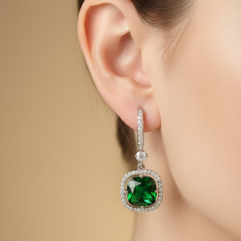 Green American diamond CZ stud earrings — festive ethnic jewellery for women India