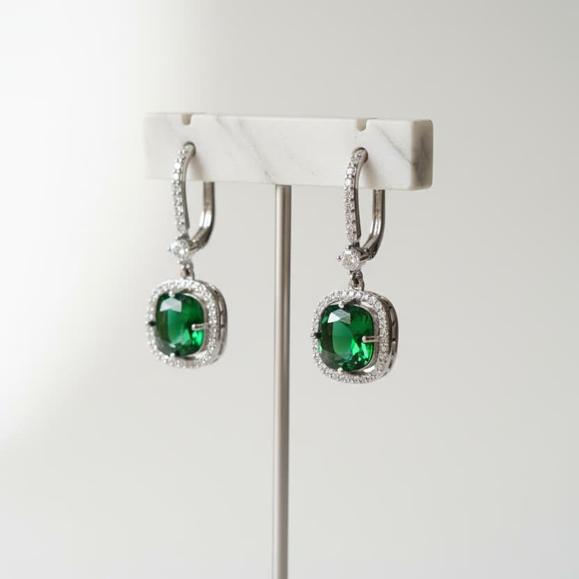 Green American diamond CZ stud earrings — festive ethnic jewellery for women India