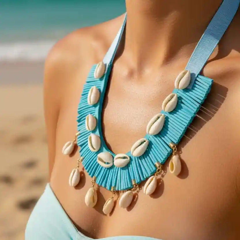 Cowrie shell handcrafted western choker necklace – boho beach everyday jewellery for women – Oneofé