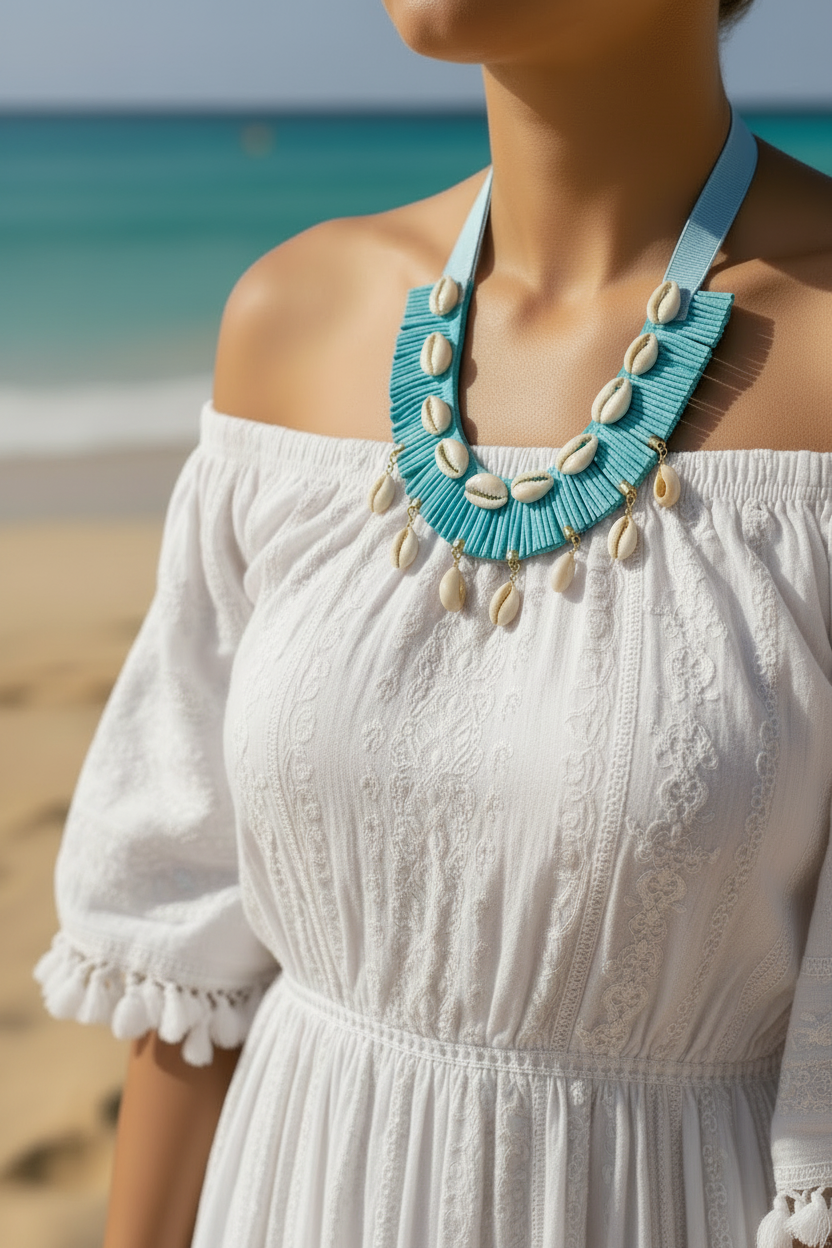 Cowrie shell handcrafted western choker necklace — boho beach jewellery for women India