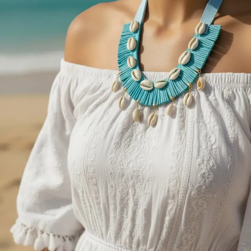 Cowrie shell handcrafted western choker necklace – boho beach everyday jewellery for women – Oneofé