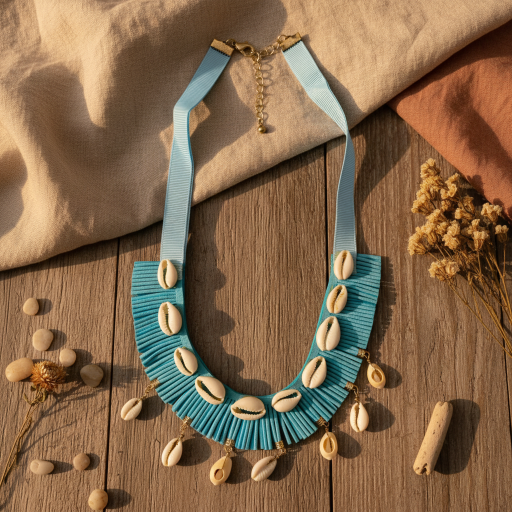 Cowrie shell handcrafted western choker necklace – boho beach everyday jewellery for women – Oneofé