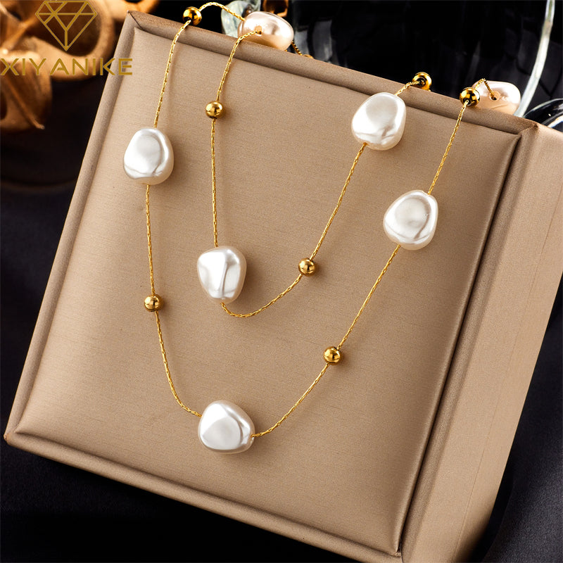 Gold plated layered pearl necklace — elegant minimalist jewellery  India