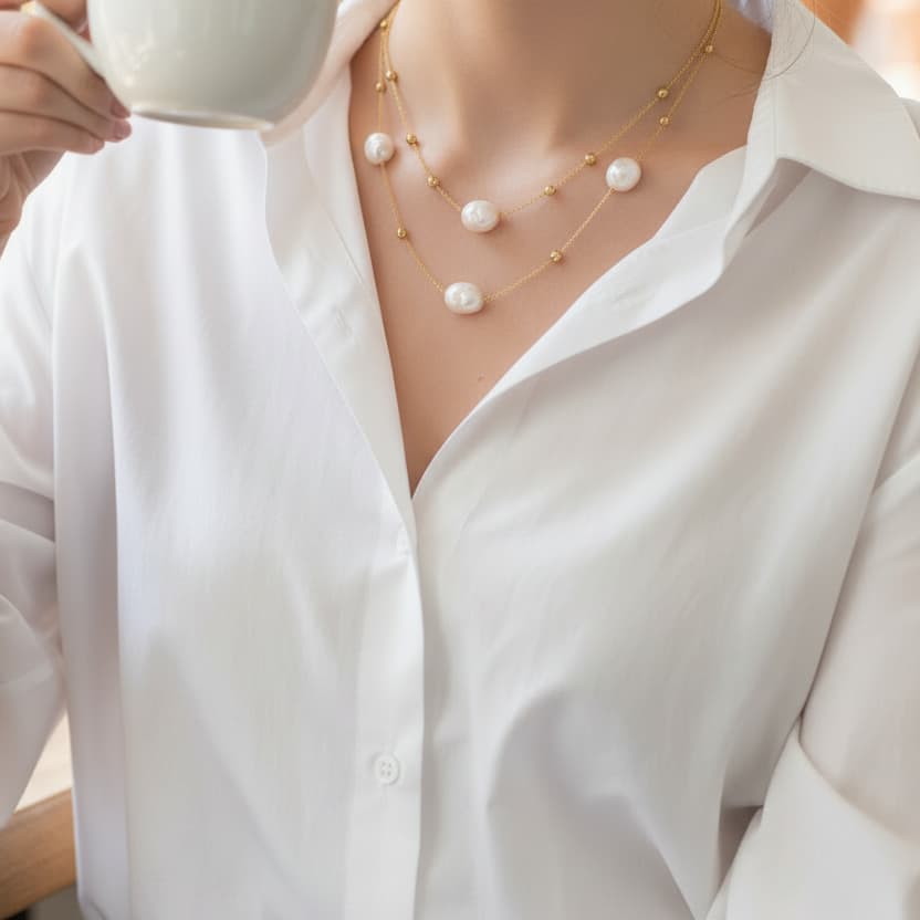 Gold plated layered pearl necklace — elegant minimalist jewellery gift for her India