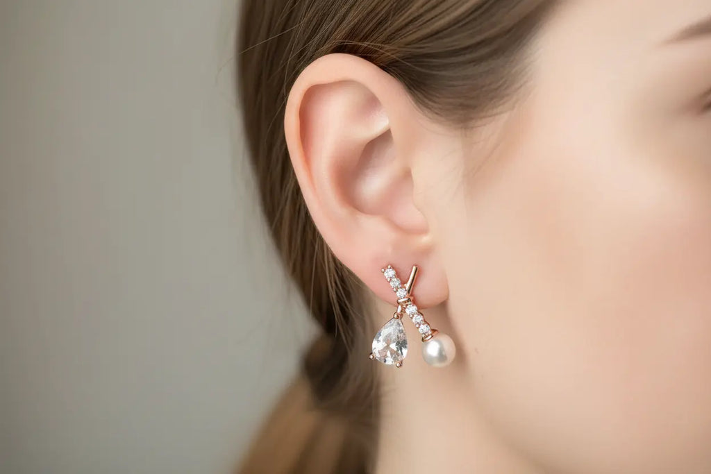Korean gold plated X shape fancy zircon stud earrings — minimalist everyday earrings for women India