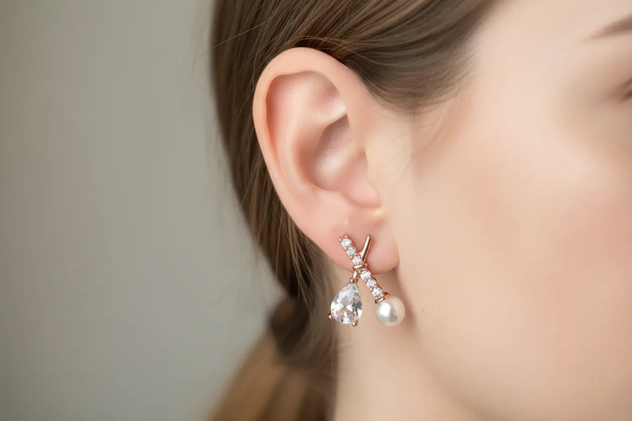 Korean gold plated X shape fancy zircon stud earrings — minimalist everyday earrings for women India