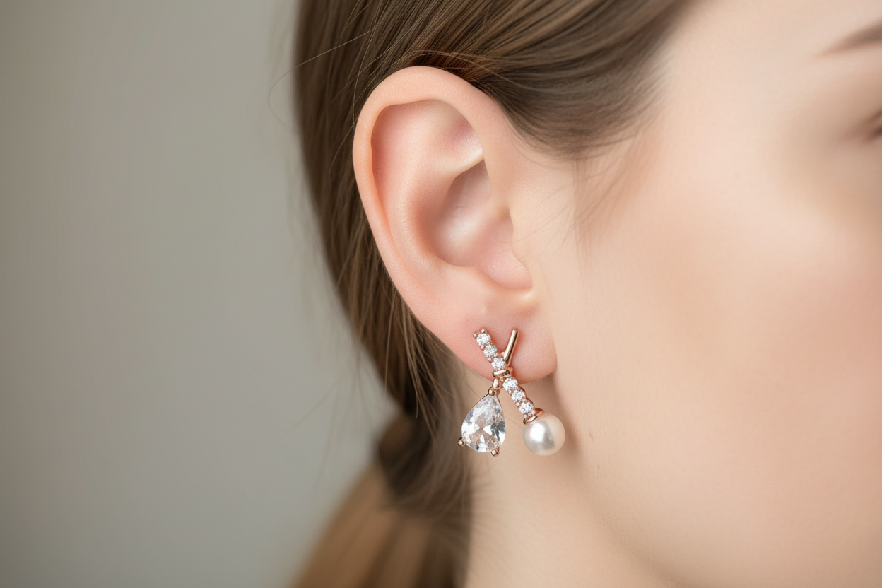 Korean gold plated X shape fancy stud earrings — sleek office wear earrings for women