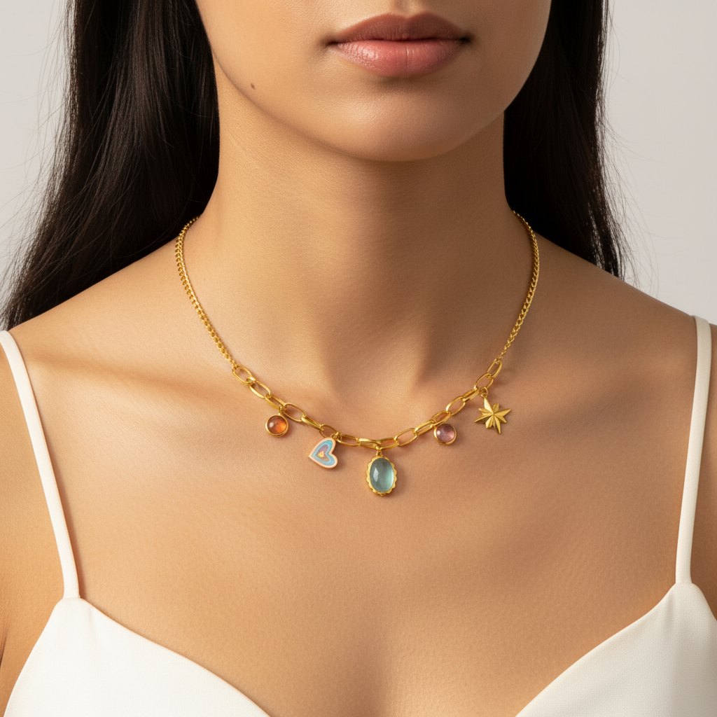 Gold plated cross heart shape Y2K sweet pendant necklace – dainty everyday jewellery for women – Oneofé