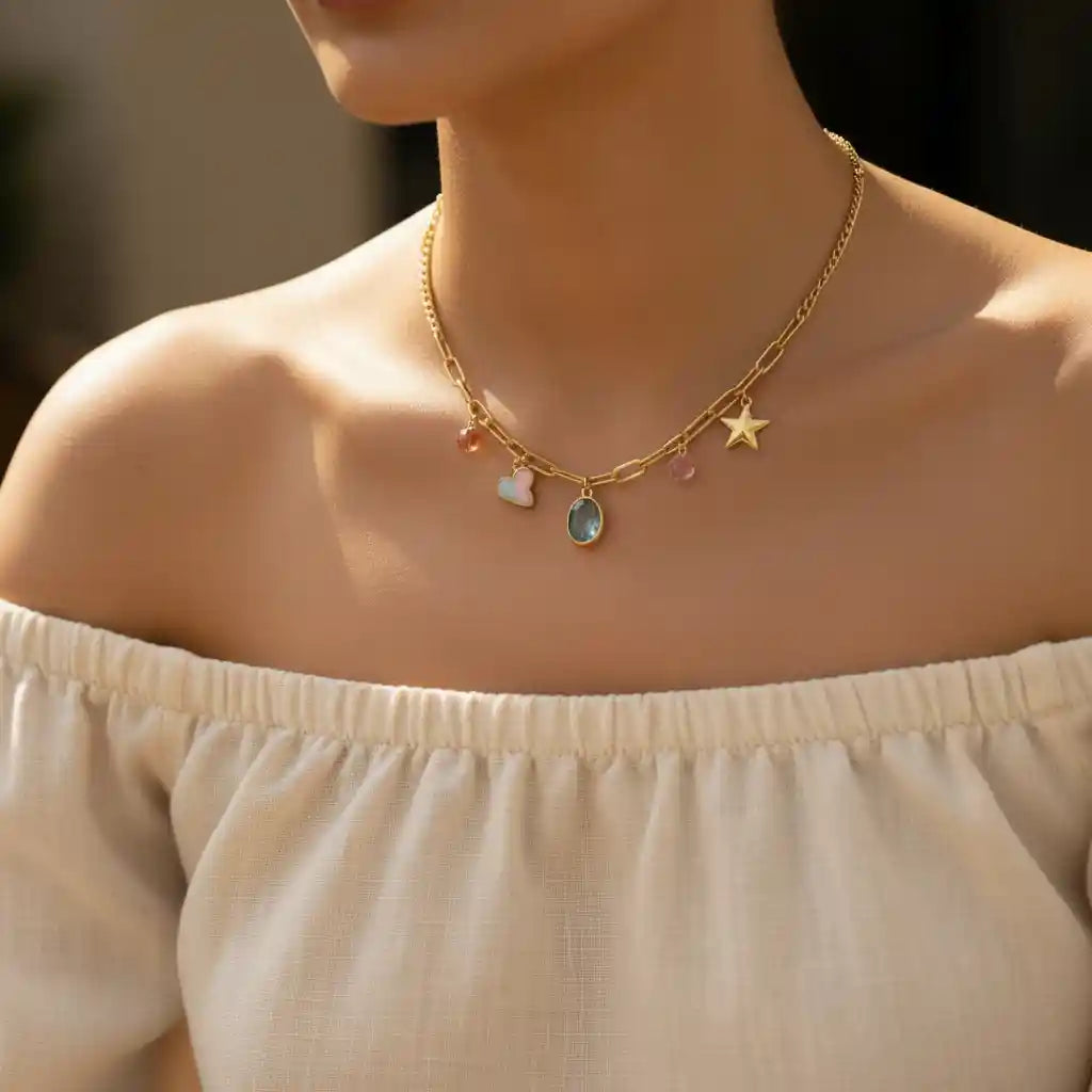 Gold plated cross heart shape Y2K sweet pendant necklace styled — trendy retro jewellery for women India