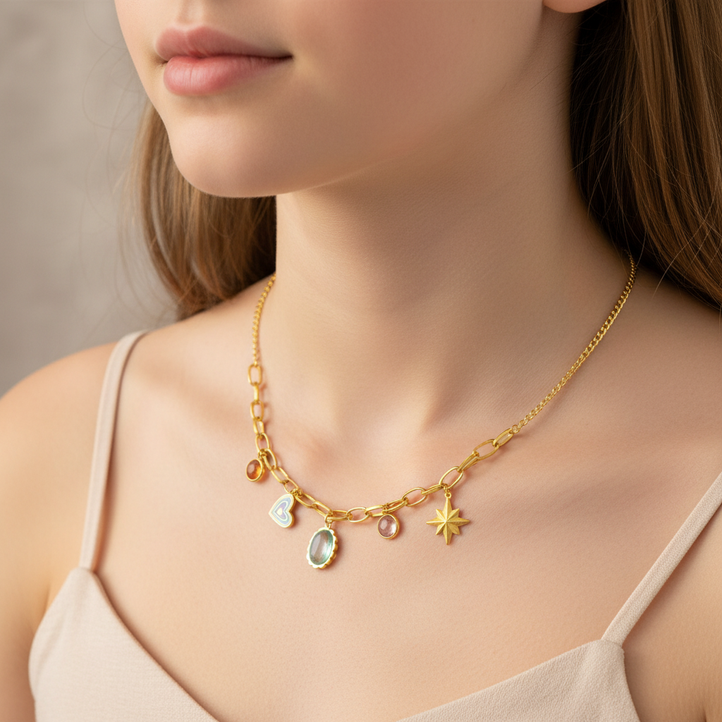 Gold plated cross heart shape Y2K sweet pendant necklace — trendy retro jewellery for women India
