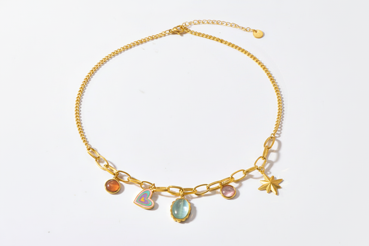 Gold plated cross heart shape pendant necklace — dainty layering jewellery for office wear women