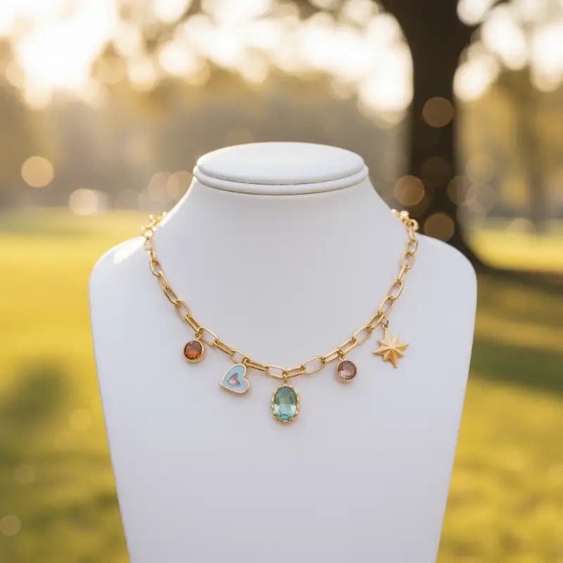 Gold plated cross heart shape Y2K sweet pendant necklace — close up, jewellery for women India
