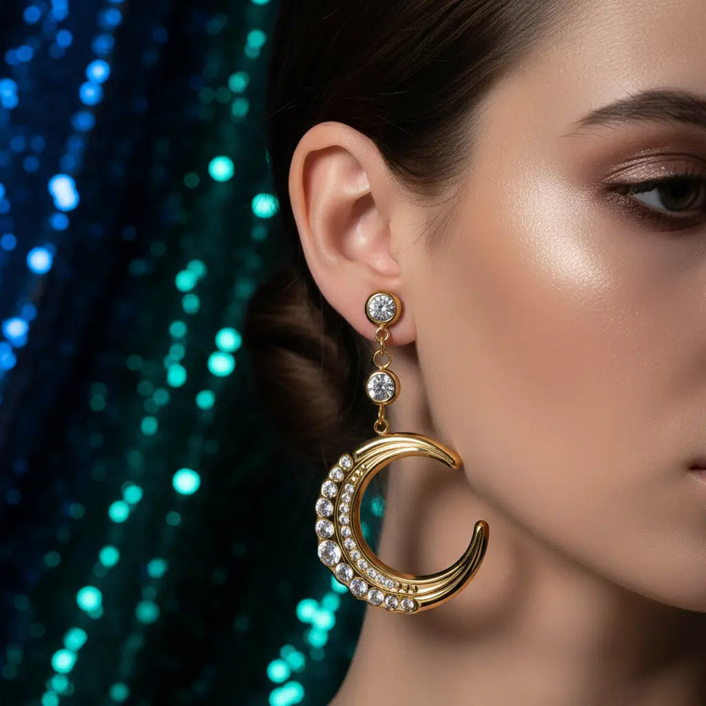 18K Gold Plated White Zircon Crescent Moon Drop Earring party wear – dainty statement earrings for women – Oneofé