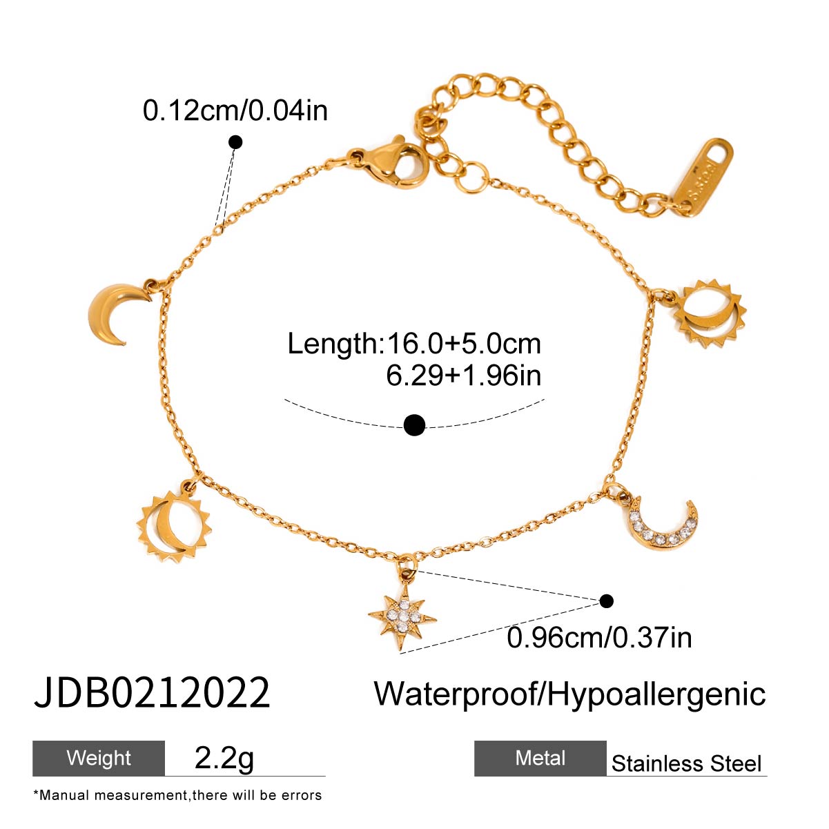 Gold plated anti tarnish charms bracelet – dainty everyday layered jewellery for women – Oneofé