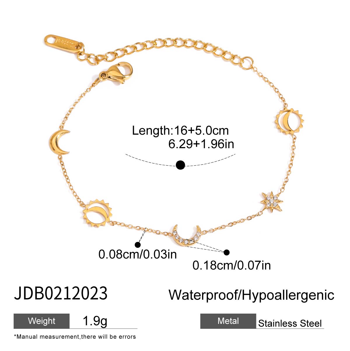 Gold plated moon style charms bracelet – dainty boho everyday jewellery for women – Oneofé
