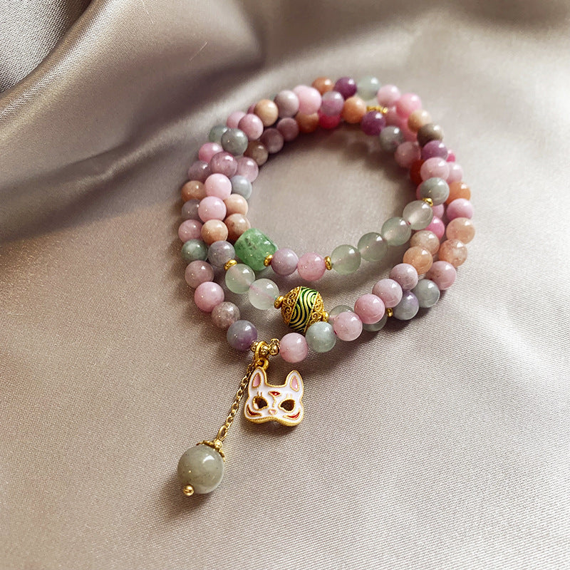 Kitsune fox mask mixed colour crystal bead bracelet — Chinese style luxury jewellery for women