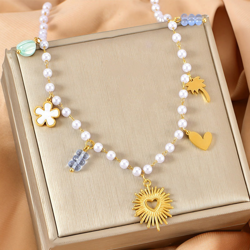 Gold plated heart shape multi charms beaded necklace – dainty everyday jewellery for women – Oneofé
