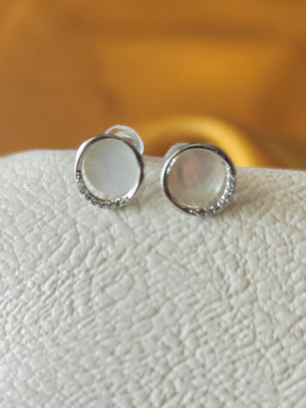 Korean silver plated opal round stud earrings — iridescent minimalist  office wear earrings for women

