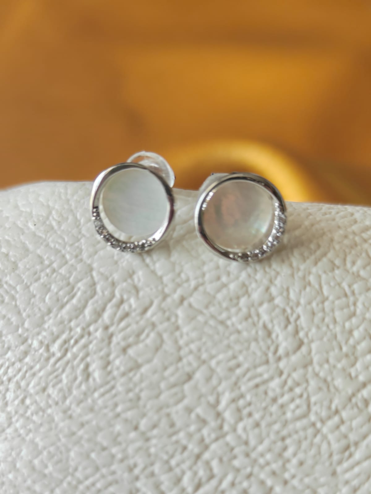 Korean silver plated opal round stud earrings — iridescent minimalist  office wear earrings for women

