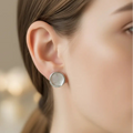 Korean silver plated opal round stud earrings — iridescent minimalist everyday earrings for women