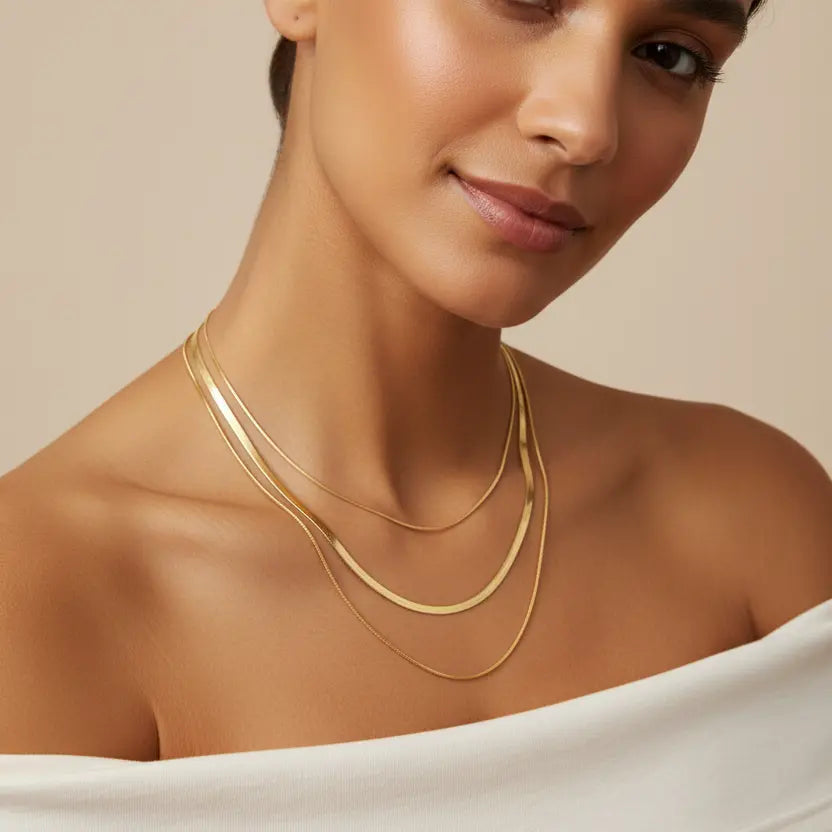 3 layered gold plated necklace for women daily wear - oneofe
