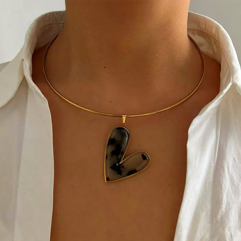 Heart shaped zircon pendant gold plated choker necklace — waterproof anti-tarnish jewellery for women India