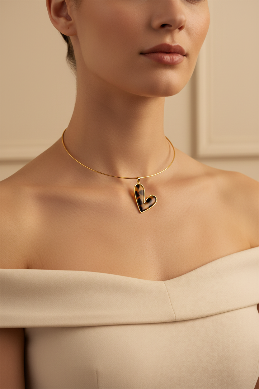 Heart shaped zircon pendant gold plated choker necklace gift for her — waterproof anti-tarnish jewellery for women India

