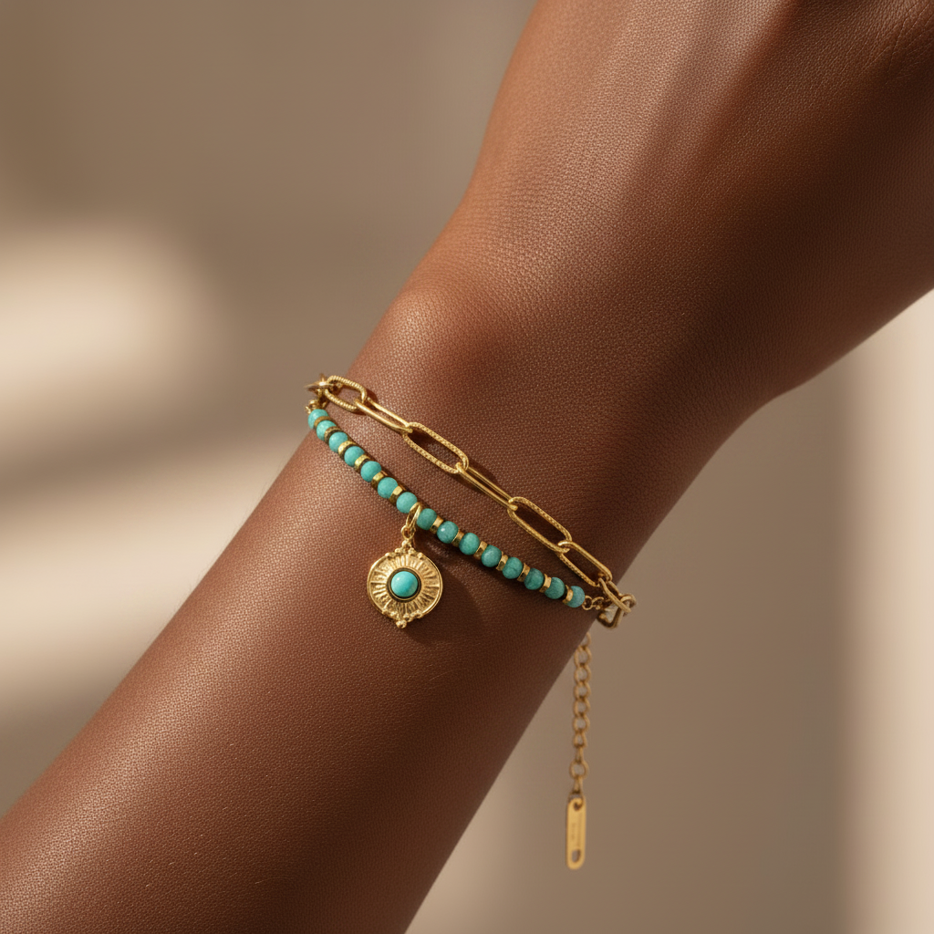 Gold plated aura clear titanium steel natural stone bracelet – minimalist everyday jewellery for women – Oneofé