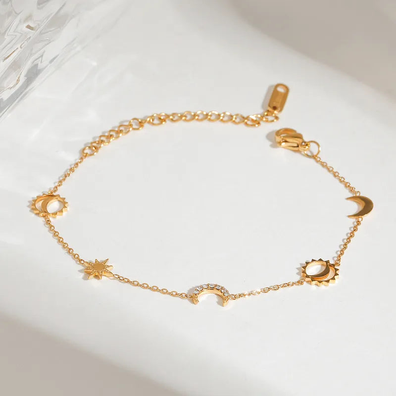 Gold plated moon charm cable chain bracelet — celestial minimalist stackable jewellery for women India