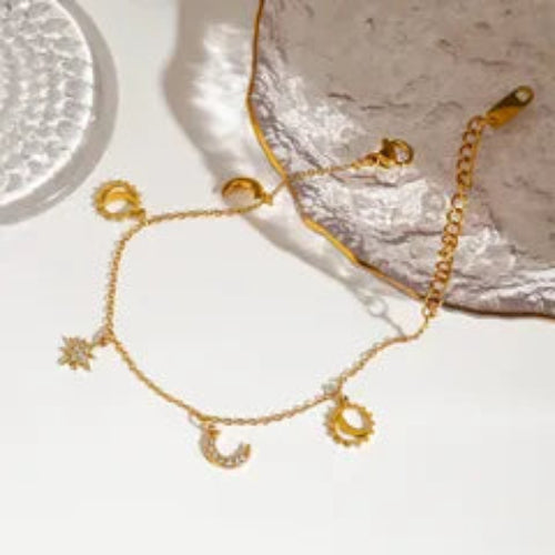 Gold plated anti-tarnish star moon charms bracelet — waterproof everyday jewellery for women India
