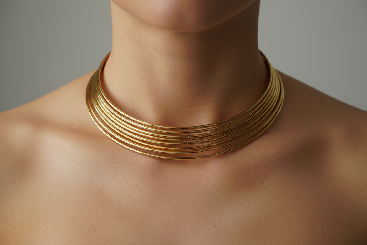 Stylish gold colour Amrapali inspired hansli choker necklace — traditional Indian bridal jewellery for women