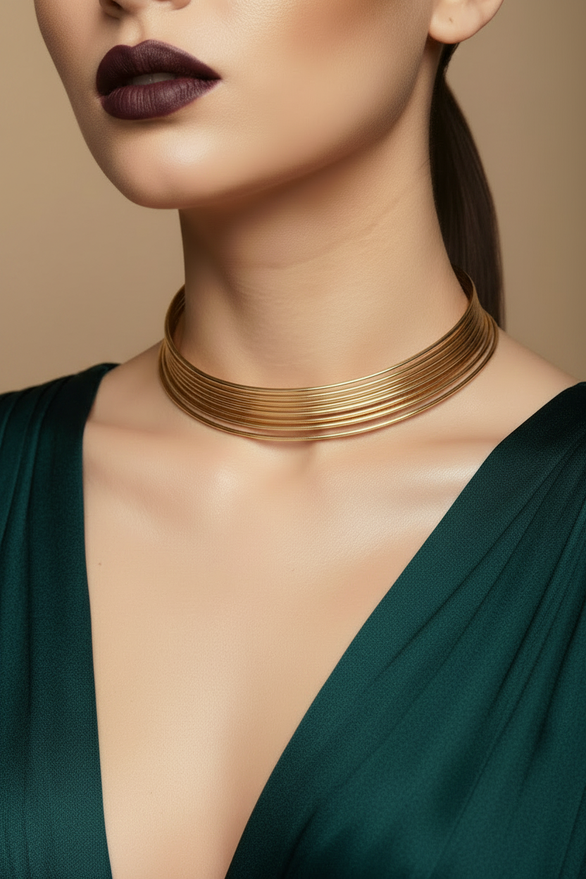 Stylish gold colour Amrapali inspired hansli choker necklace — partywear jewellery for women