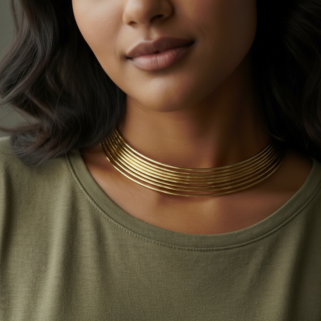 Stylish Gold Color Amrapali Hansli Necklace