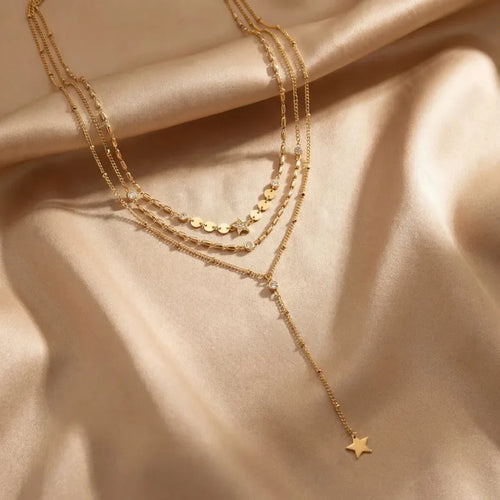 Asymmetrical star layered necklace — gold plated minimalist jewelleryIndia

