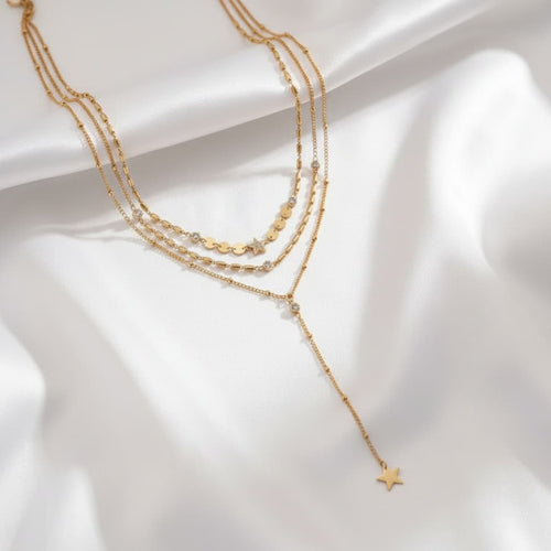 Asymmetrical star layered necklace — gold plated minimalist jewelleryIndia
