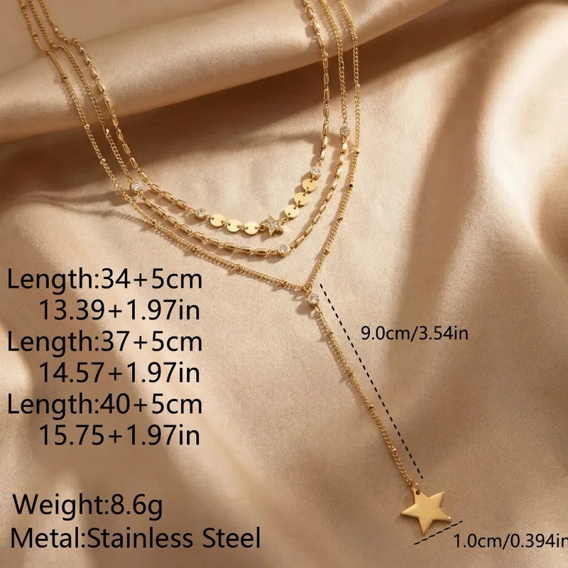Gold plated asymmetrical star layered detail necklace for women – Oneofé
