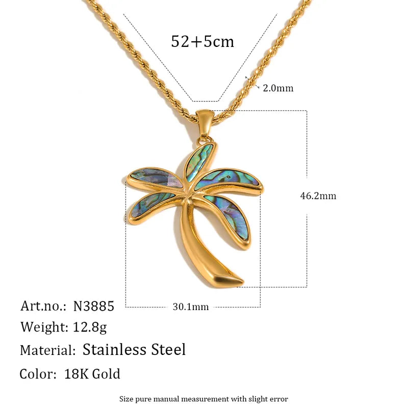 Gold Blue Opal Palm Tree Pendant Necklace – product dimensions and specifications – 46.2mm pendant – Oneofé


