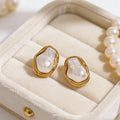 Irregular 18K gold plated pearl inlay hypoallergenic stud earrings — dainty everyday earrings for women