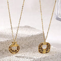 18K gold plated leopard print pendant necklace circular square animal pattern – demi fine statement necklace for women India – Oneofé