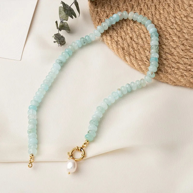 Freshwater pearl 18K gold plated beaded round necklace — natural stone minimalist jewellery for women India
