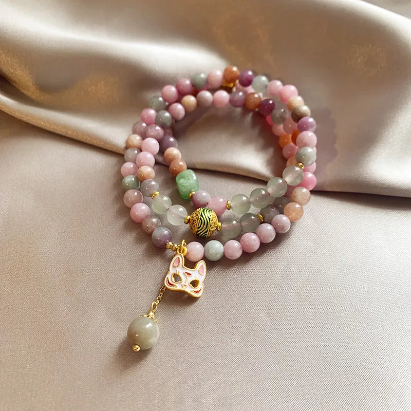 Mixed color crystal kitsune fox mask charm bracelet – boho statement jewellery for women – Oneofé
