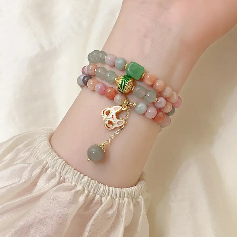 Kitsune fox mask mixed colour crystal bead bracelet — Chinese style luxury jewellery for women
