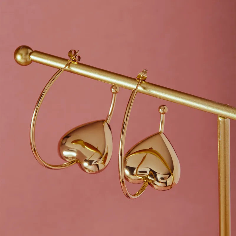 Gold plated heart shape ball hoop earrings — modern minimalist everyday earrings for women India