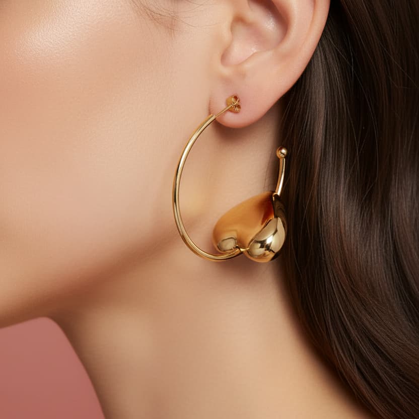 Gold plated heart shape ball hoop earrings — modern minimalist everyday earrings for women India